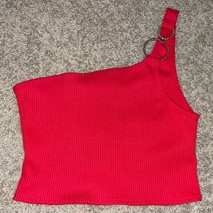 Red Top Shop one Shoulder Gold Ring Crop Top (8)